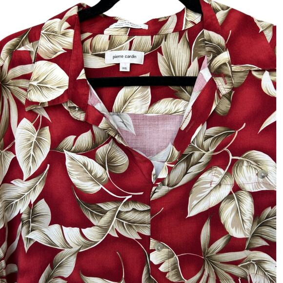 Vintage Pierre Cardin Men's Red Palm Hawaiian Tropical Vacation Shirt Size XXL - Picture 3 of 4